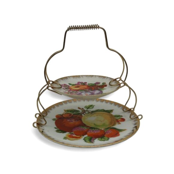 GIFTCRAFT Japan Plate Stand 2-Tier Fruit Design Japan Vintage - Picture 1 of 11